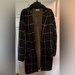 Maurices Black Cardigan with Tan Windowpane Check